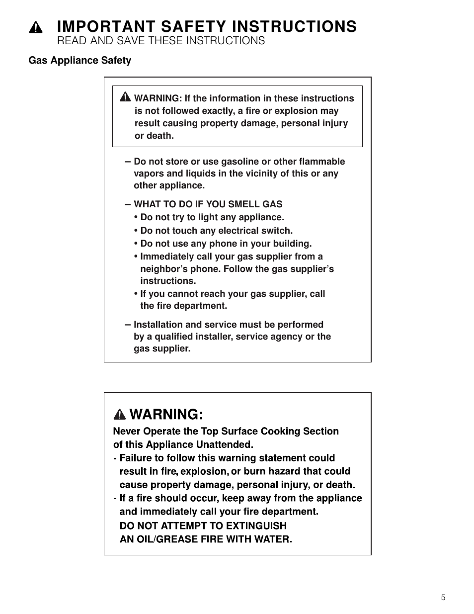 Important safety instructions, Read and save these instructions, Gas appliance safety | Ant safety instructions | Thermador Masterpiece Series Gas Cooktop Use and Care Guide User Manual | Page 5 / 56