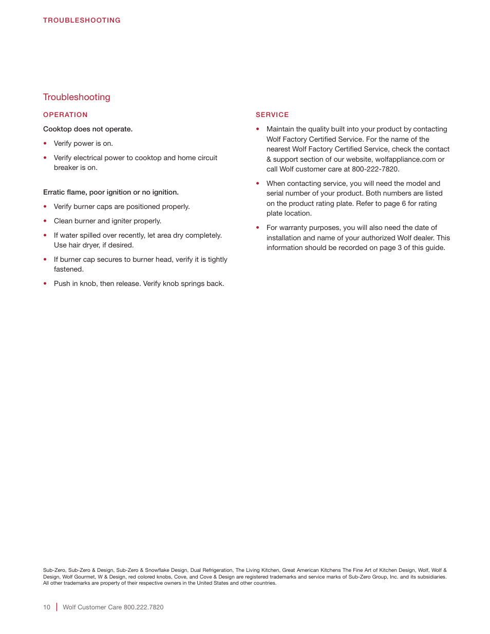 Wolf 36 Inch Cooktop Use and Care Guide User Manual | Page 10 / 32