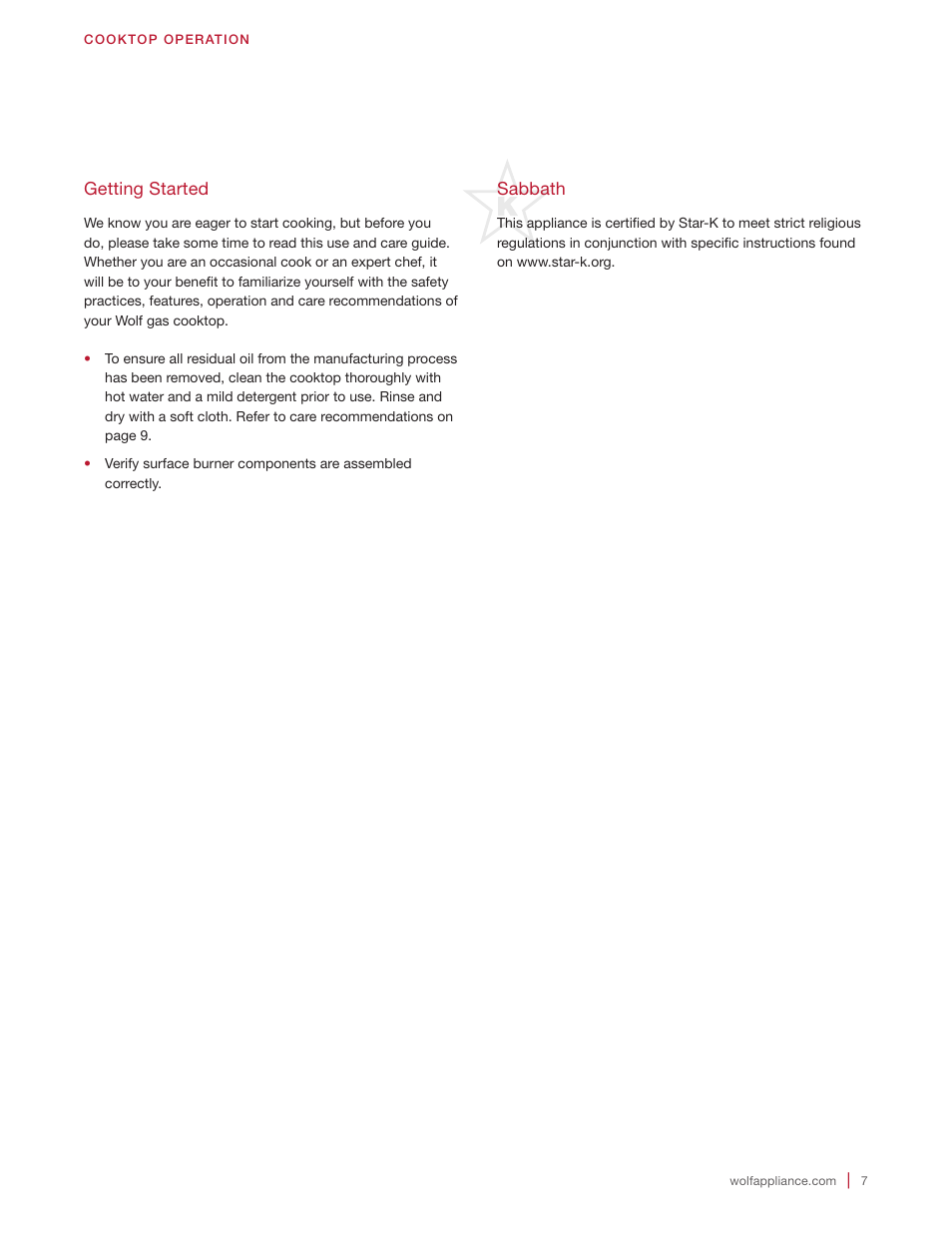 Wolf 36 Inch Cooktop Use and Care Guide User Manual | Page 7 / 32