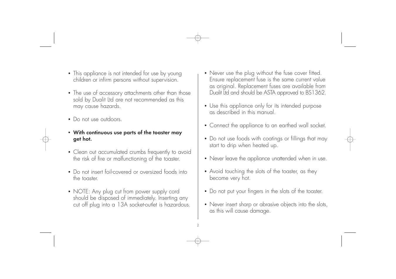 Dualit DUAL TOASTER 2 AND 4 SLOT MODELS User Manual | Page 3 / 8