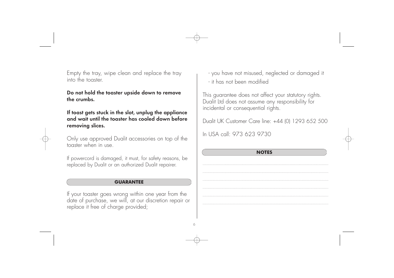 Dualit DUAL TOASTER 2 AND 4 SLOT MODELS User Manual | Page 7 / 8