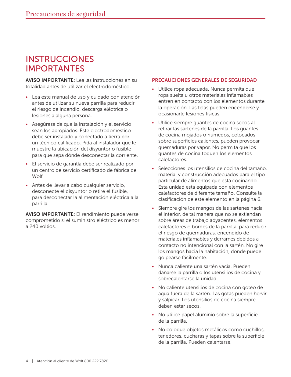 Instrucciones importantes, Precauciones de seguridad | Wolf Contemporary 36 Inch Induction Cooktop Use and Care Guide User Manual | Page 16 / 40