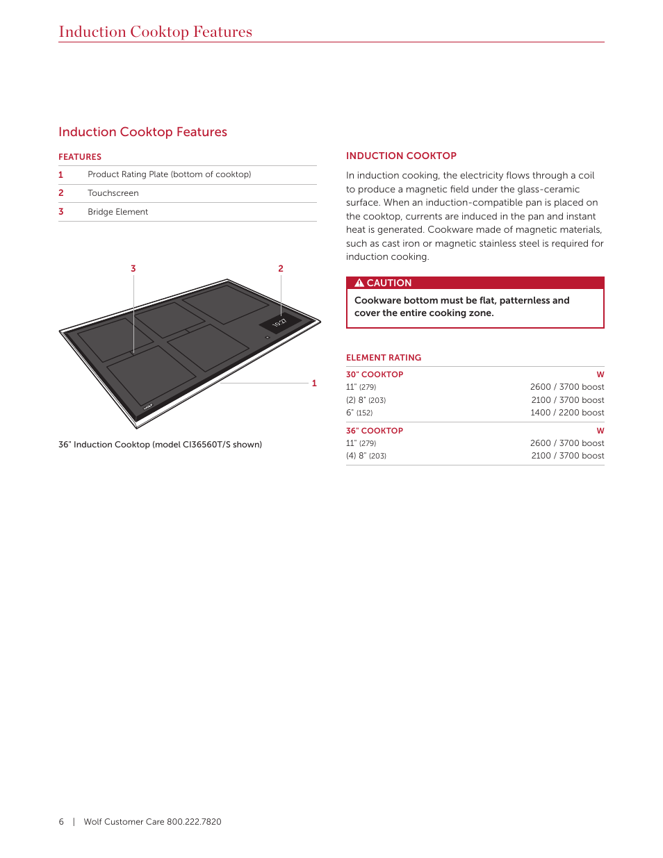 Induction cooktop features | Wolf Contemporary 36 Inch Induction Cooktop Use and Care Guide User Manual | Page 6 / 40