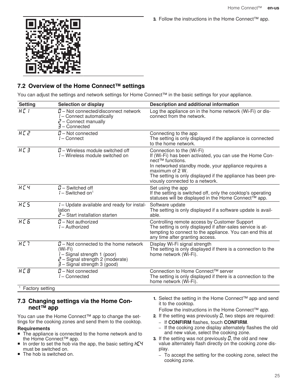 2 overview of the home connect™ settings, 3 changing settings via the home connect™ app | Thermador Masterpiece Series 36 Inch Induction Smart Cooktop Use and Care Guide User Manual | Page 25 / 76