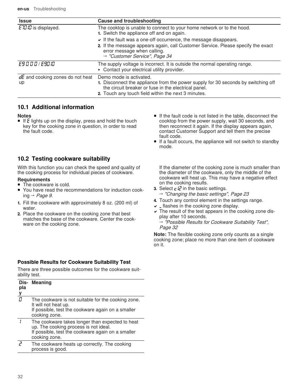 1 additional information, 2 testing cookware suitability, 1 possible results for cookware suitability test | Thermador Masterpiece Series 36 Inch Induction Smart Cooktop Use and Care Guide User Manual | Page 32 / 76