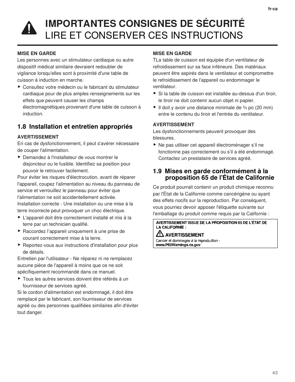 8 installation et entretien appropriés | Thermador Masterpiece Series 36 Inch Induction Smart Cooktop Use and Care Guide User Manual | Page 43 / 76