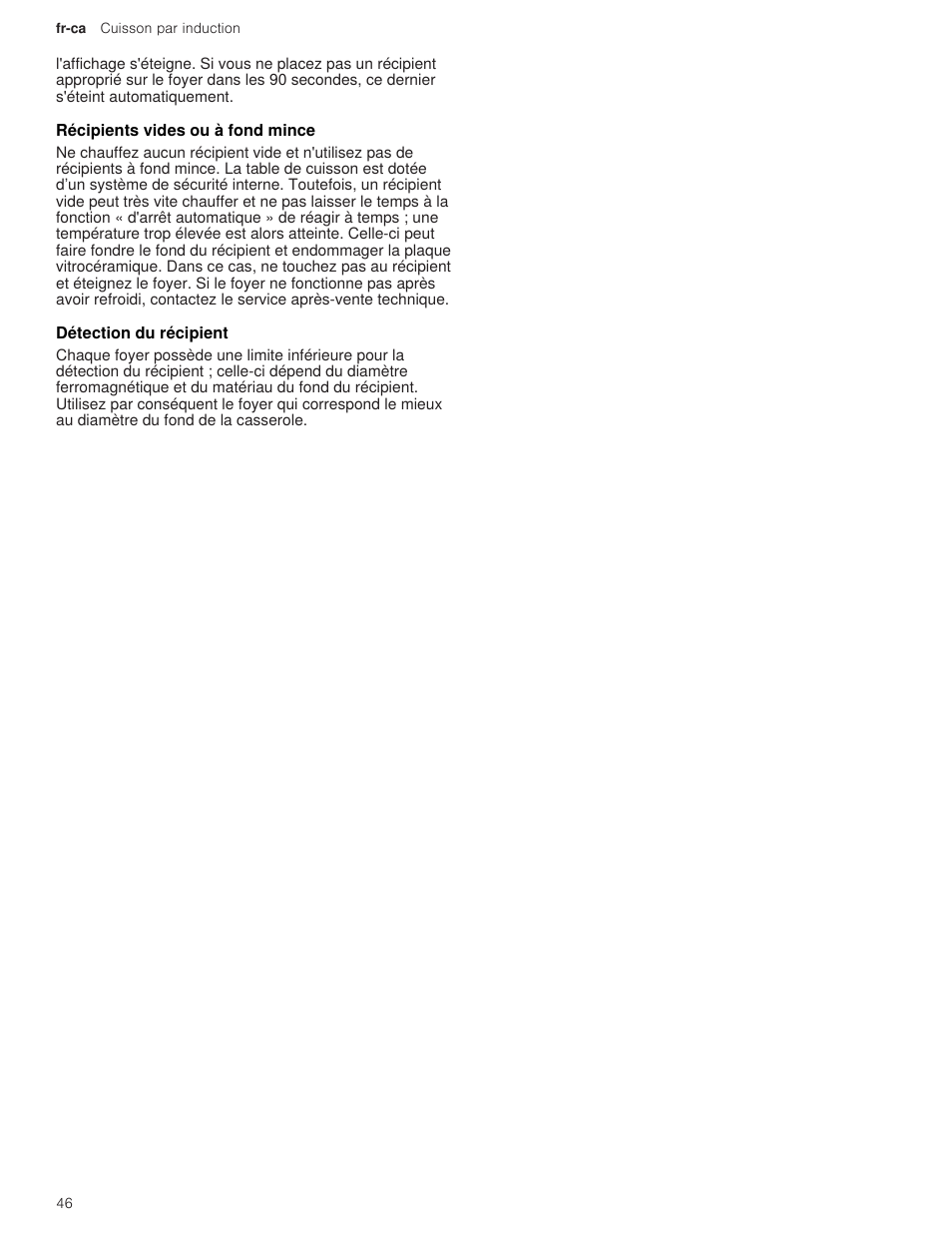 4 récipients vides ou à fond mince, 5 détection du récipient | Thermador Masterpiece Series 36 Inch Induction Smart Cooktop Use and Care Guide User Manual | Page 46 / 76