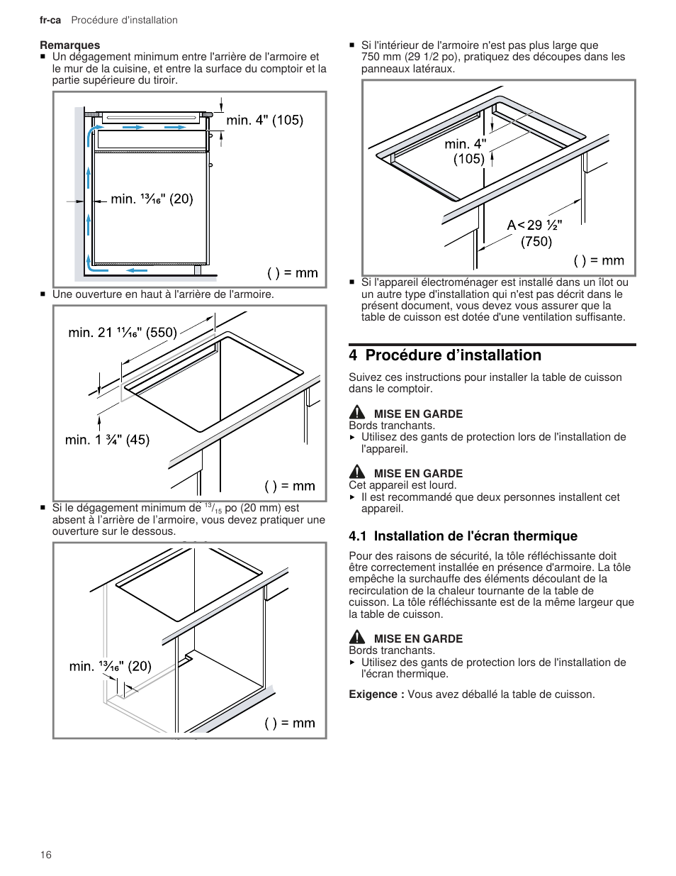 4 procédure d’installation, 1 installation de l'écran thermique | Thermador Masterpiece Series Freedom Collection 36 Inch Induction Smart Cooktop Installation Instructions User Manual | Page 16 / 24