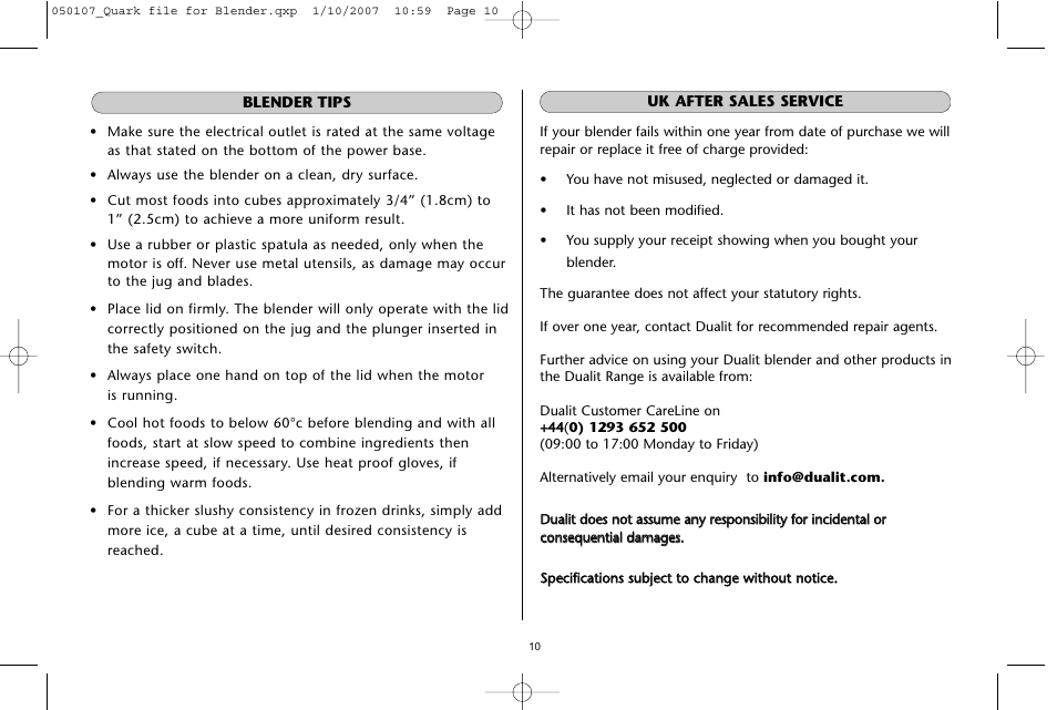 Dualit Kitchen Blender User Manual | Page 10 / 12