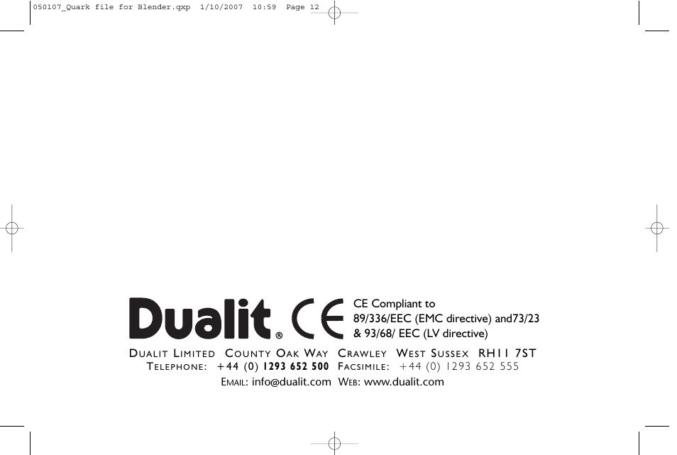 Dualit Kitchen Blender User Manual | Page 12 / 12