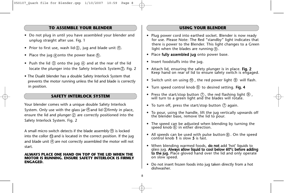 Dualit Kitchen Blender User Manual | Page 8 / 12