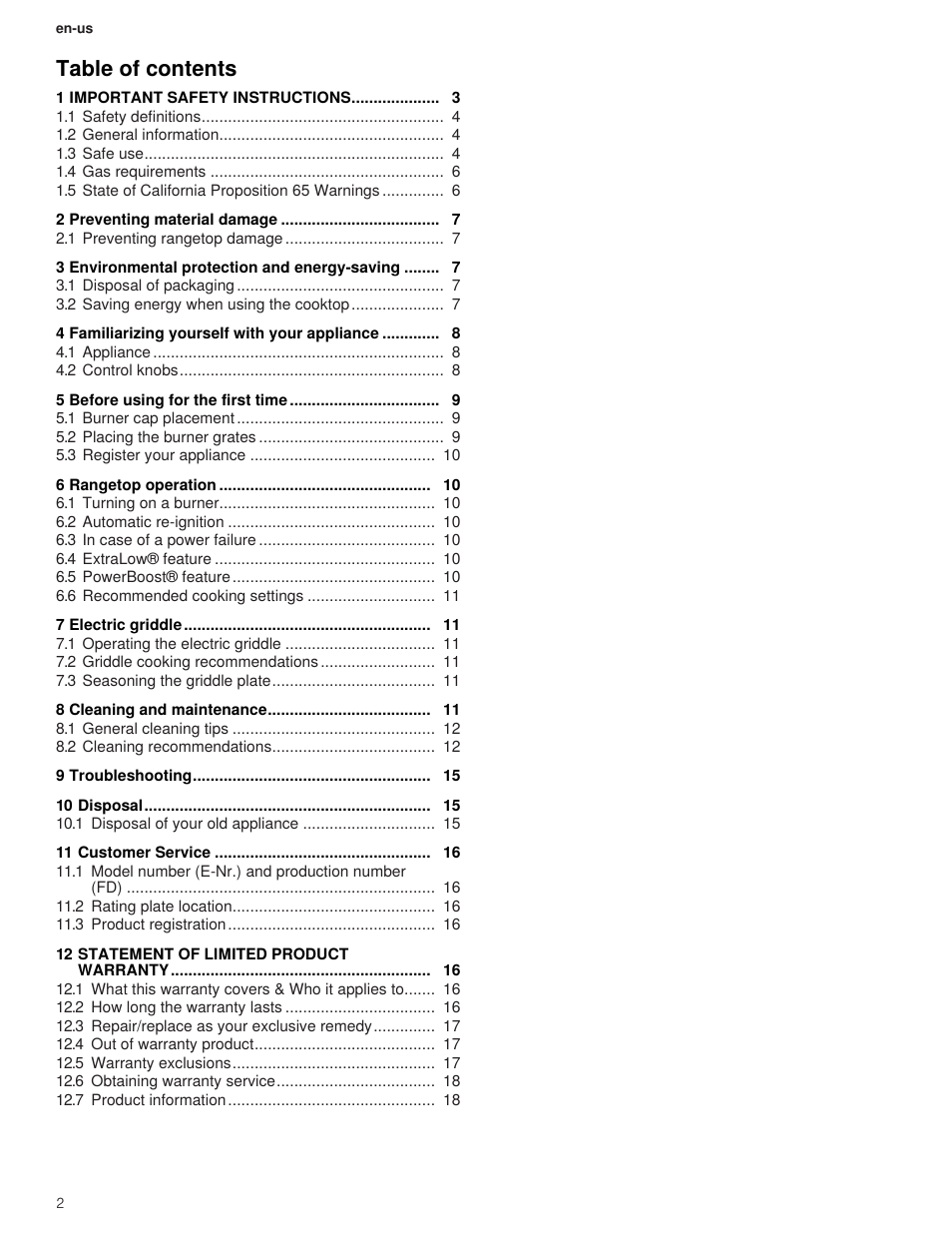 Thermador Professional Series Gas Rangetop Use and Care Guide User Manual | Page 2 / 40