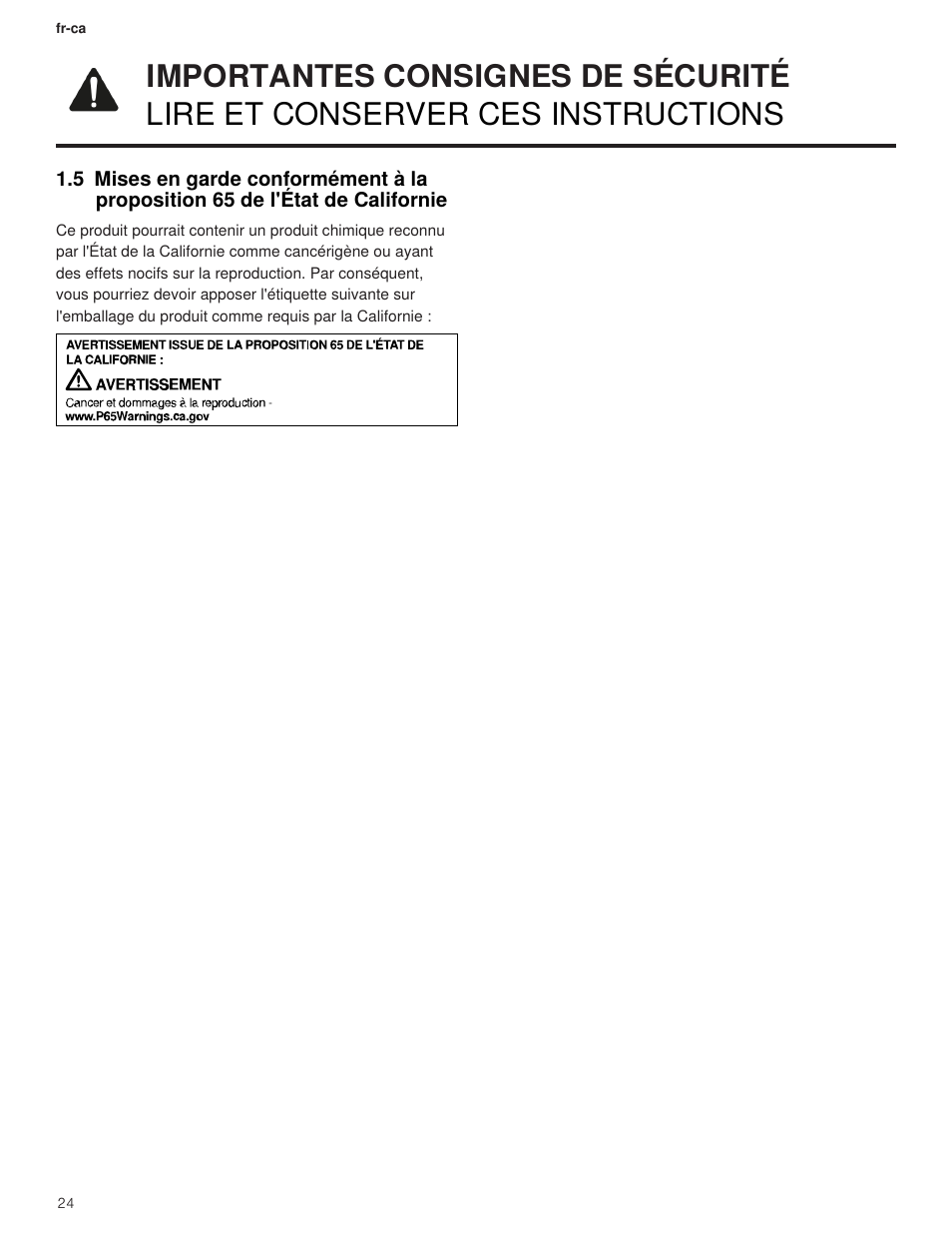 5 mises en garde conformément à la proposition 65 | Thermador Professional Series Gas Rangetop Use and Care Guide User Manual | Page 24 / 40