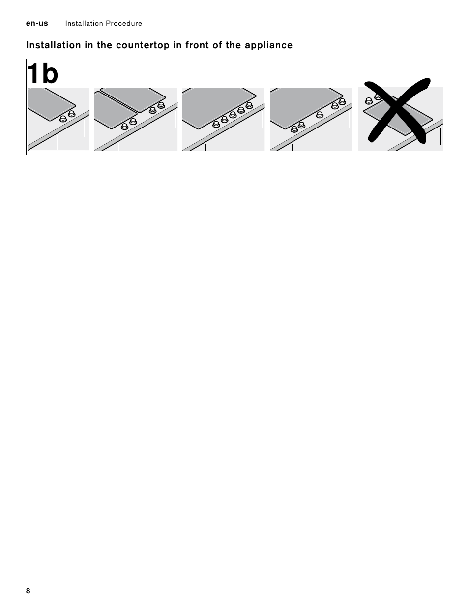 Installation in the countertop in front of | Gaggenau 400 Series 36 Inch Induction Smart Cooktop Knobs Installation Instructions User Manual | Page 8 / 40