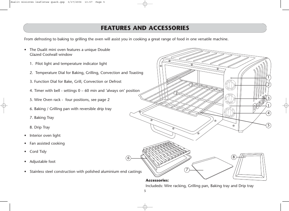 Features and accessories | Dualit Mini Oven User Manual | Page 5 / 8