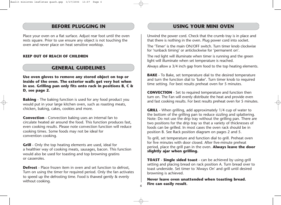Dualit Mini Oven User Manual | Page 6 / 8