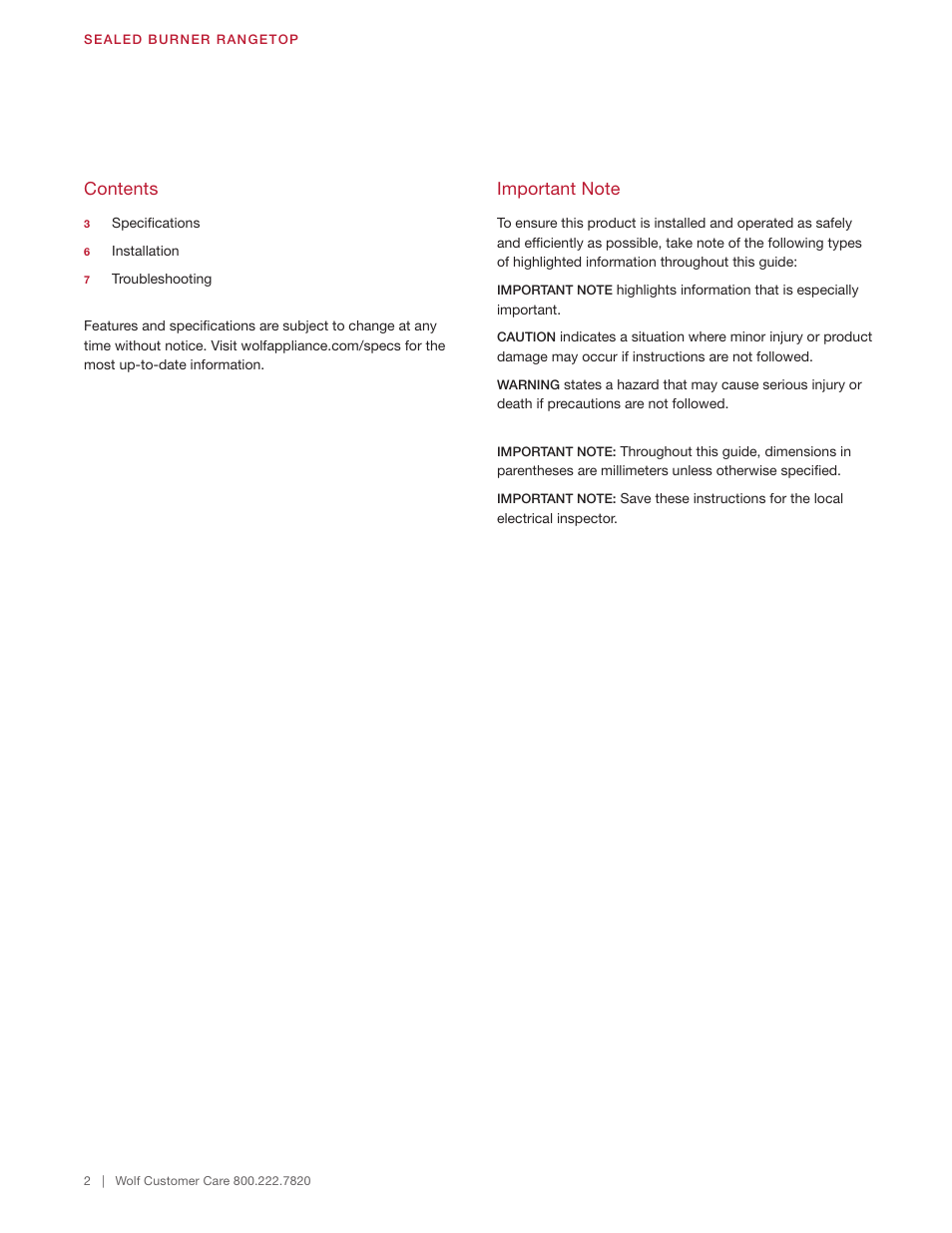 Wolf 48 Inch Pro-Style Gas Rangetop Installation Guide User Manual | Page 2 / 26