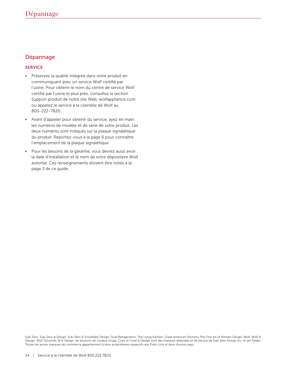Dépannage | Wolf 36 Inch Pro-Style Gas Rangetop Use and Care Guide User Manual | Page 42 / 58