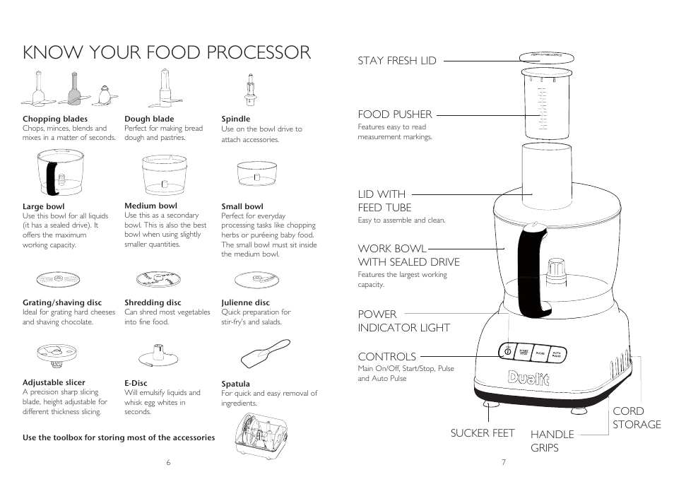 Know your food processor | Dualit XL1500 User Manual | Page 4 / 13