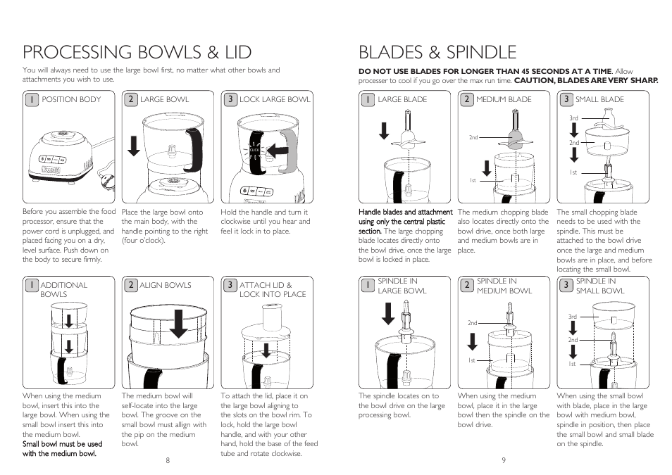 Blades & spindle, Processing bowls & lid | Dualit XL1500 User Manual | Page 5 / 13