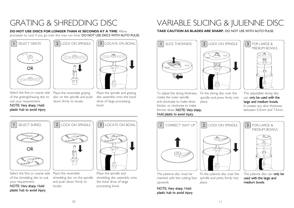 Grating & shredding disc, Variable slicing & julienne disc | Dualit XL1500 User Manual | Page 6 / 13