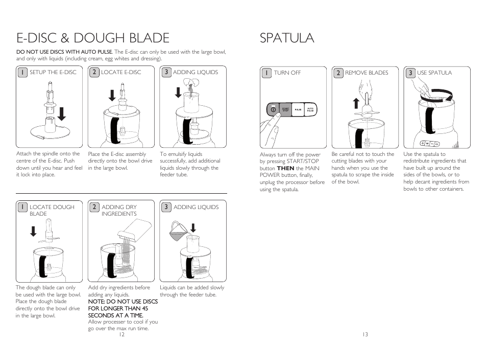 E-disc & dough blade, Spatula | Dualit XL1500 User Manual | Page 7 / 13