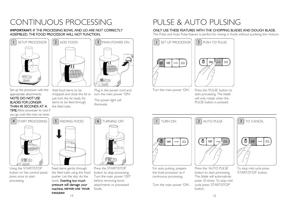 Pulse & auto pulsing, Continuous processing | Dualit XL1500 User Manual | Page 8 / 13