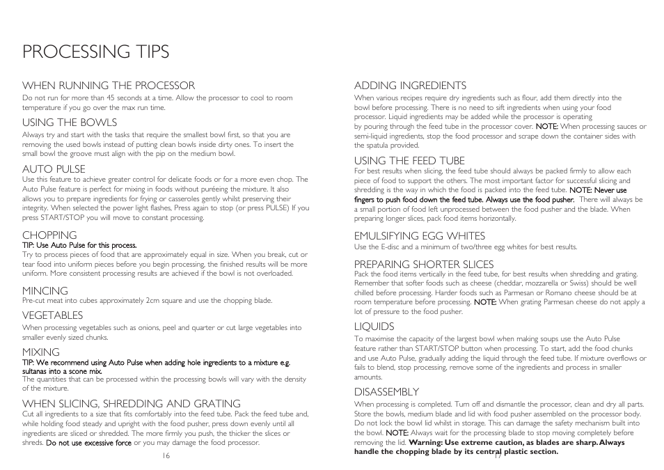 Processing tips | Dualit XL1500 User Manual | Page 9 / 13