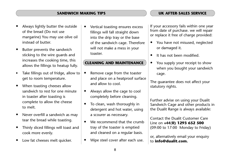 Dualit Sandwich Cage User Manual | Page 8 / 10