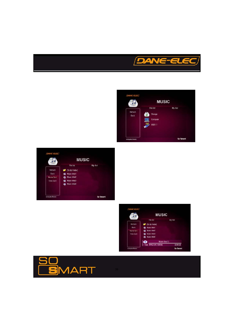 Diapositive numéro 39, Chapter 5: media playback, 2 audio playback | Dane-Elec Memory SO SMART 802.11 User Manual | Page 39 / 53