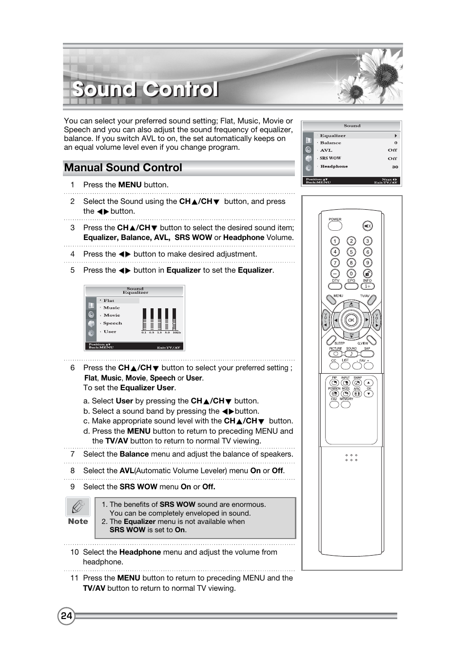 Sound control, Manual sound control | DiBoss LCD-TV LT-40H6MVH User Manual | Page 25 / 48