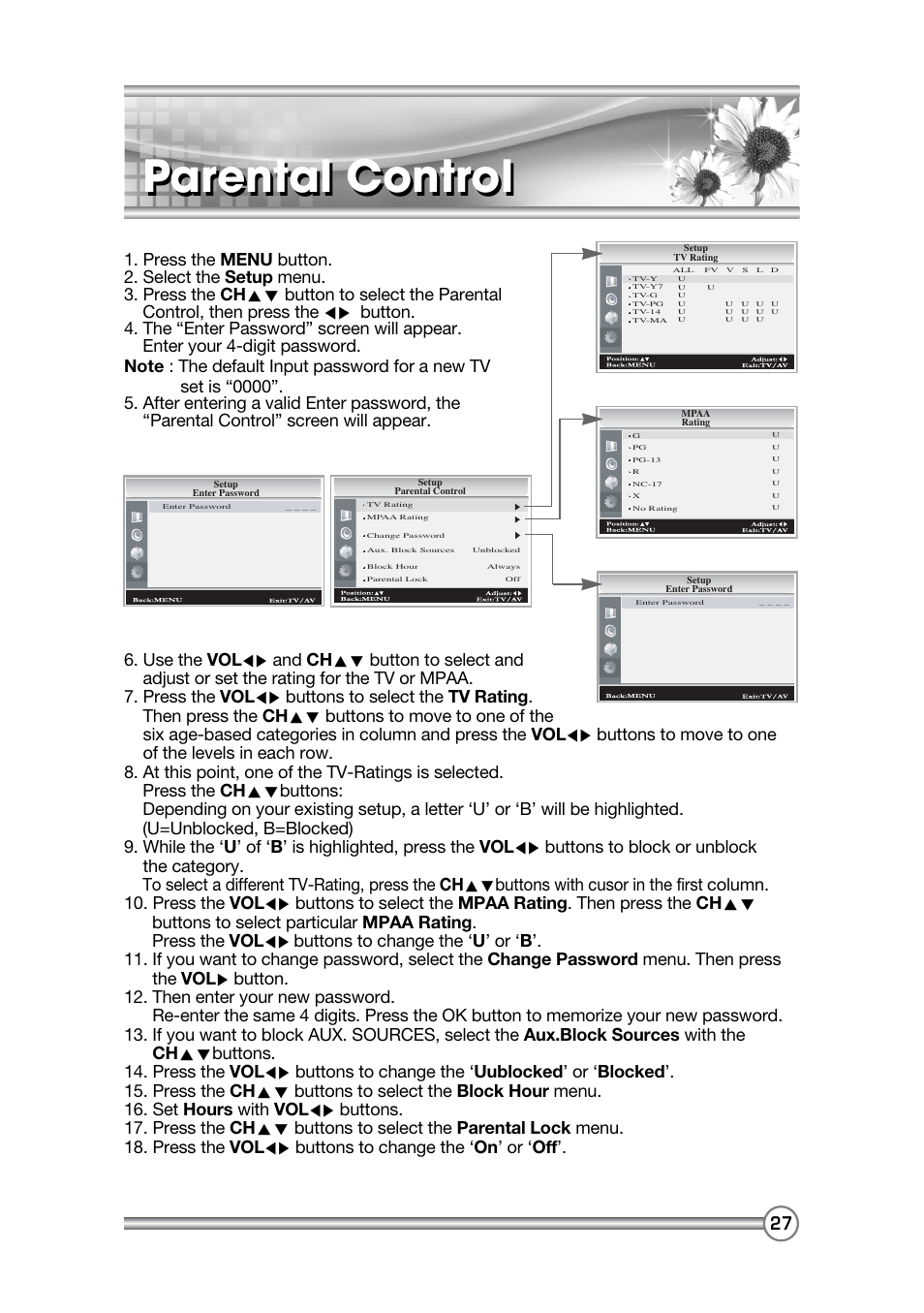 Parental control | DiBoss LCD-TV LT-40H6MVH User Manual | Page 28 / 48