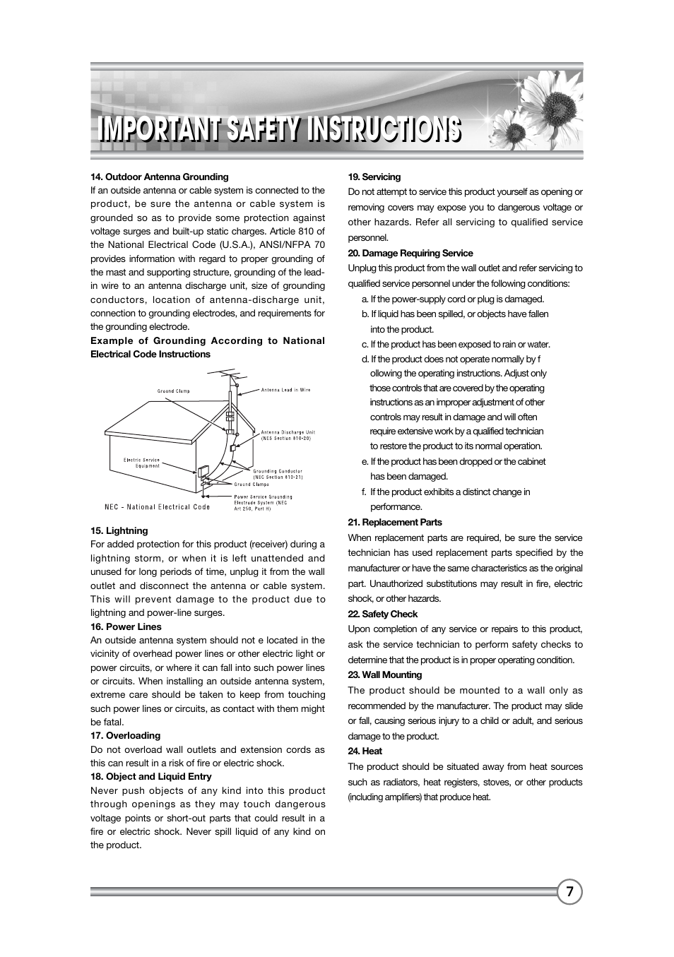 Important safety instructions | DiBoss LCD-TV LT-40H6MVH User Manual | Page 8 / 48