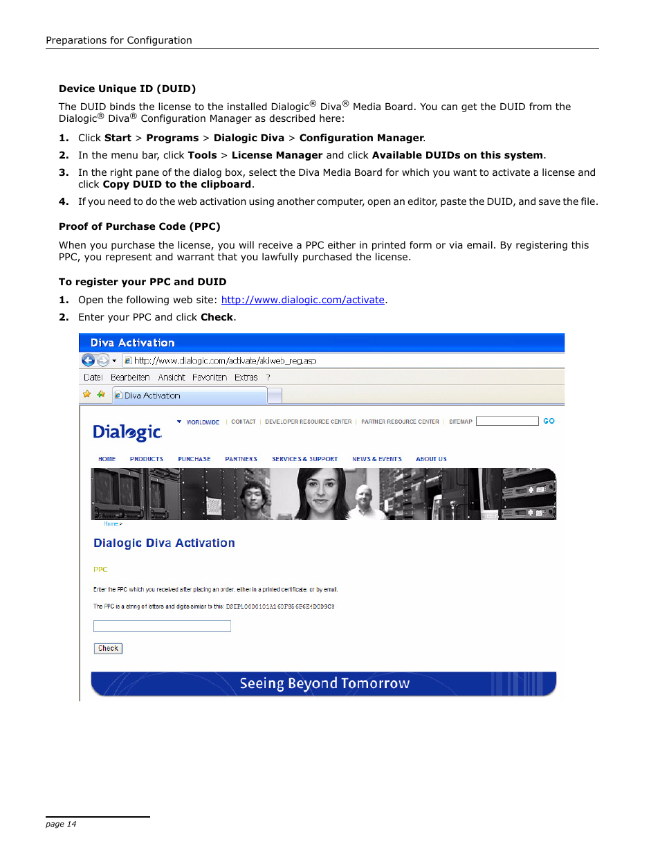 Device unique id (duid), Proof of purchase code (ppc) | Dialogic 4000 User Manual | Page 14 / 32