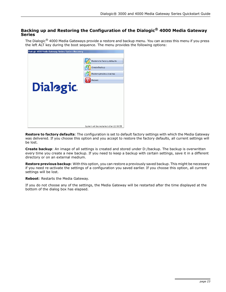 Dialogic 4000 User Manual | Page 23 / 32