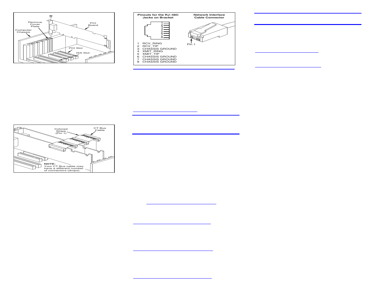 Installing a pci board, Installing the ct bus cable, Connecting to the rj–48c jacks | After installing hardware, Warranty and return information, Sales assistance | Dialogic DM/V1200-4E1-PCI User Manual | Page 2 / 2