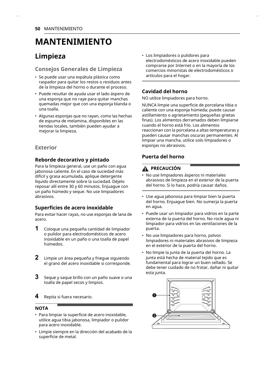 Mantenimiento, Limpieza, Consejos generales de limpieza | Exterior | LG Studio 30 Inch Smart Double Electric Wall Oven Owners Guide User Manual | Page 114 / 140