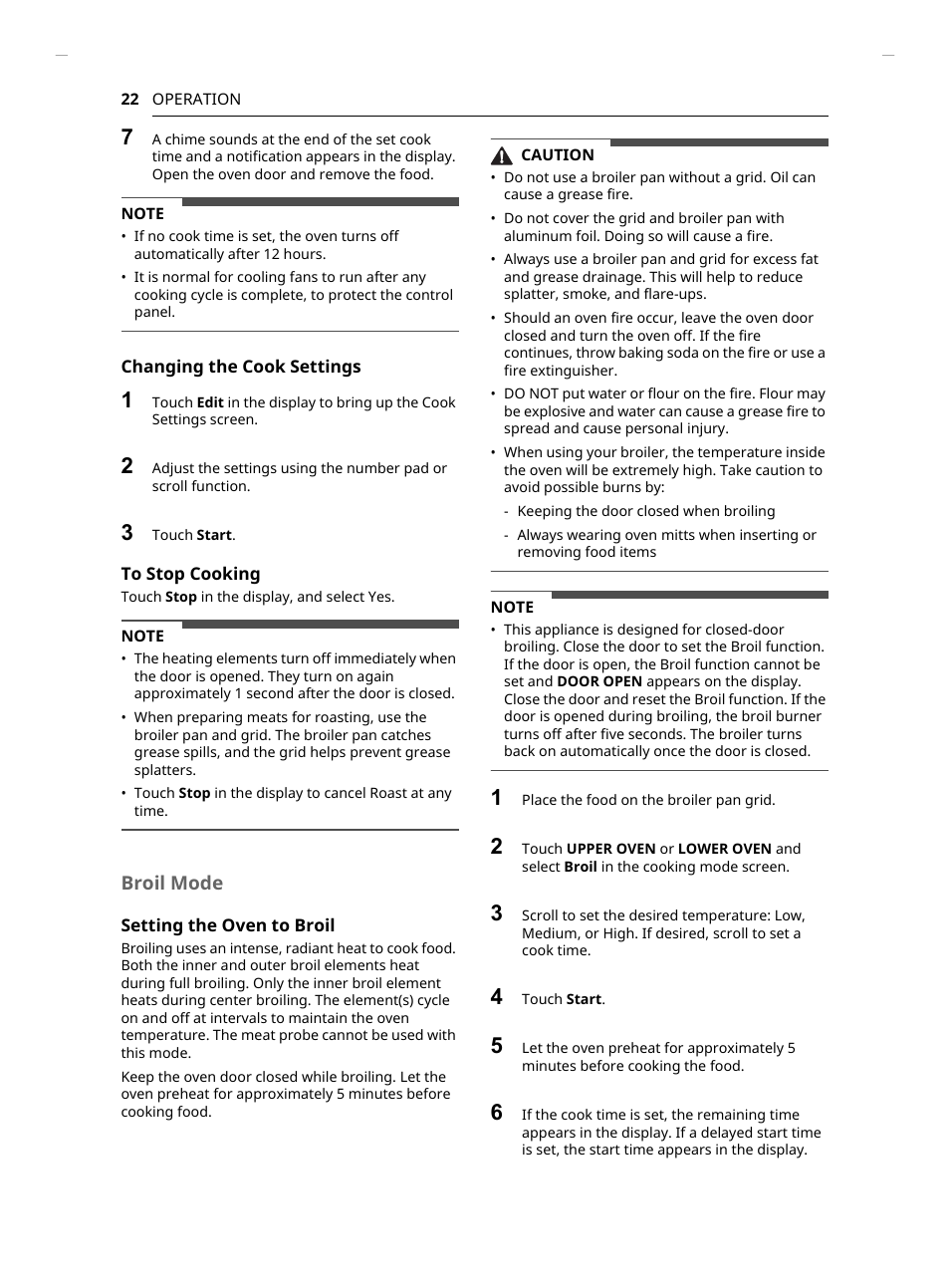 Broil mode | LG Studio 30 Inch Smart Double Electric Wall Oven Owners Guide User Manual | Page 22 / 140