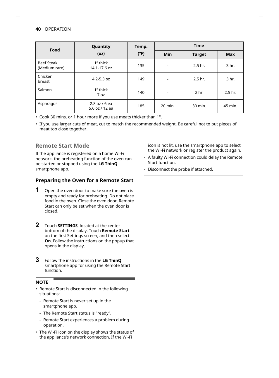 Remote start mode | LG Studio 30 Inch Smart Double Electric Wall Oven Owners Guide User Manual | Page 40 / 140