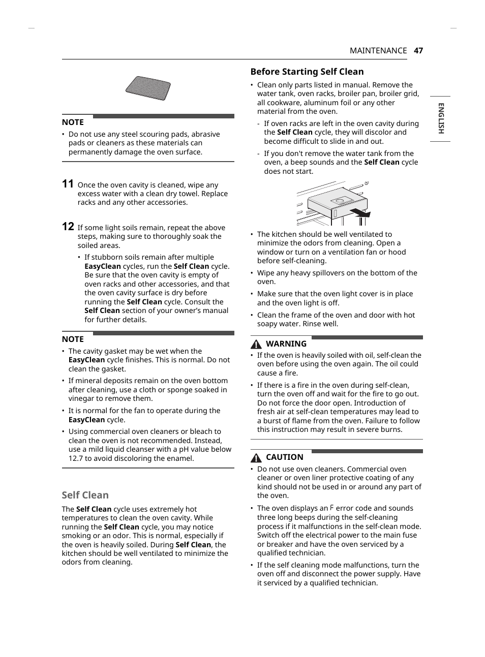 Self clean | LG Studio 30 Inch Smart Double Electric Wall Oven Owners Guide User Manual | Page 47 / 140