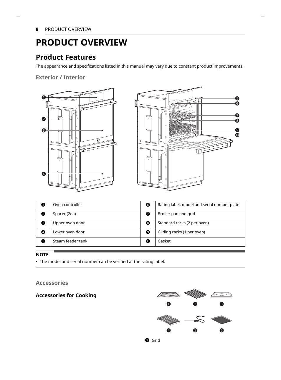 Product overview, Product features, Exterior / interior | Accessories | LG Studio 30 Inch Smart Double Electric Wall Oven Owners Guide User Manual | Page 8 / 140