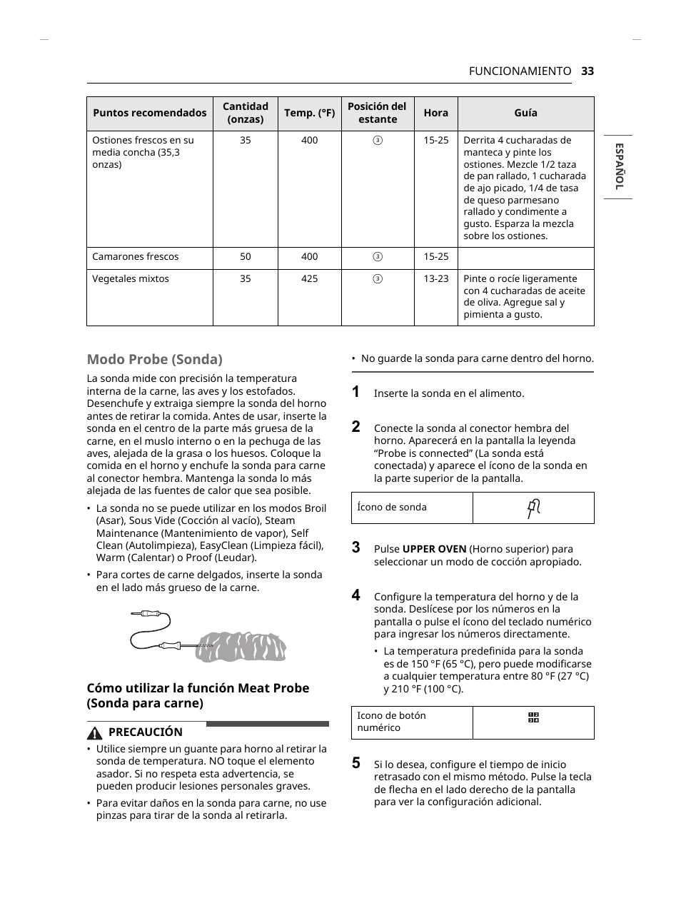 Modo probe (sonda) | LG Studio 30 Inch Smart Double Electric Wall Oven Owners Guide User Manual | Page 97 / 140