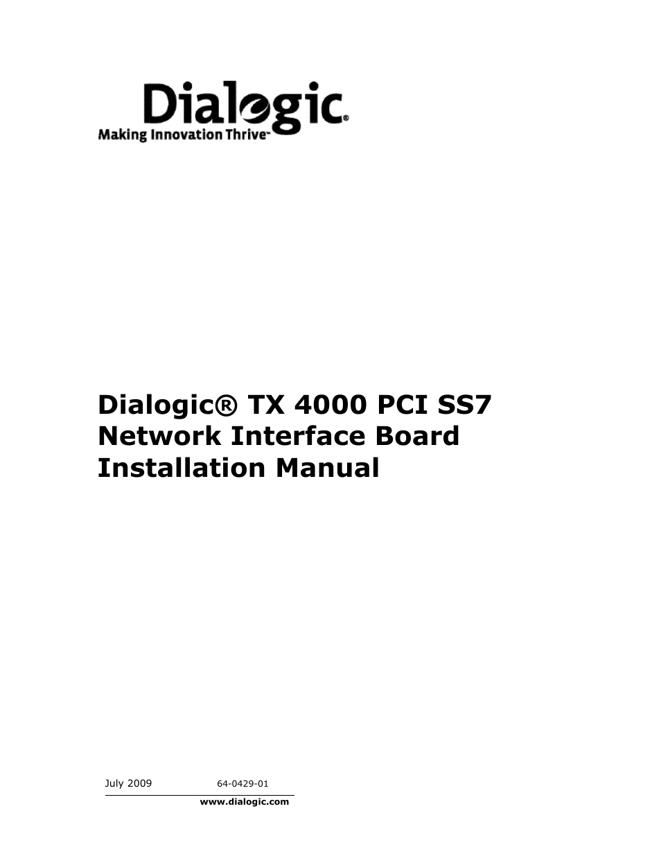 Dialogic TX4000 PCI SS7 User Manual | 48 pages