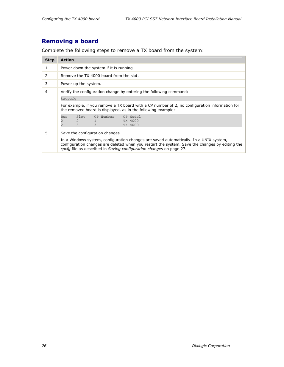 Removing a board | Dialogic TX4000 PCI SS7 User Manual | Page 26 / 48
