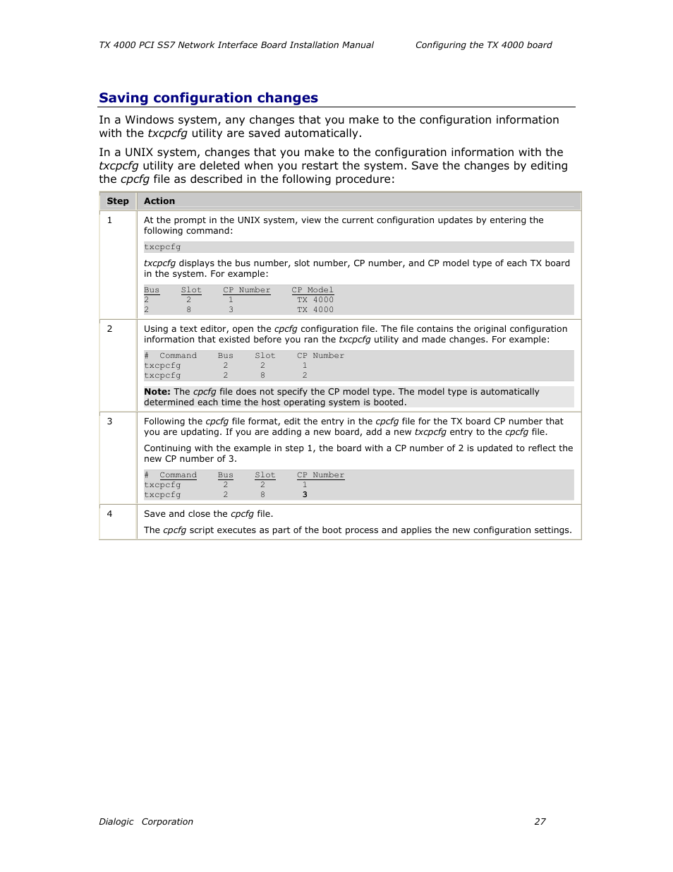 Saving configuration changes | Dialogic TX4000 PCI SS7 User Manual | Page 27 / 48