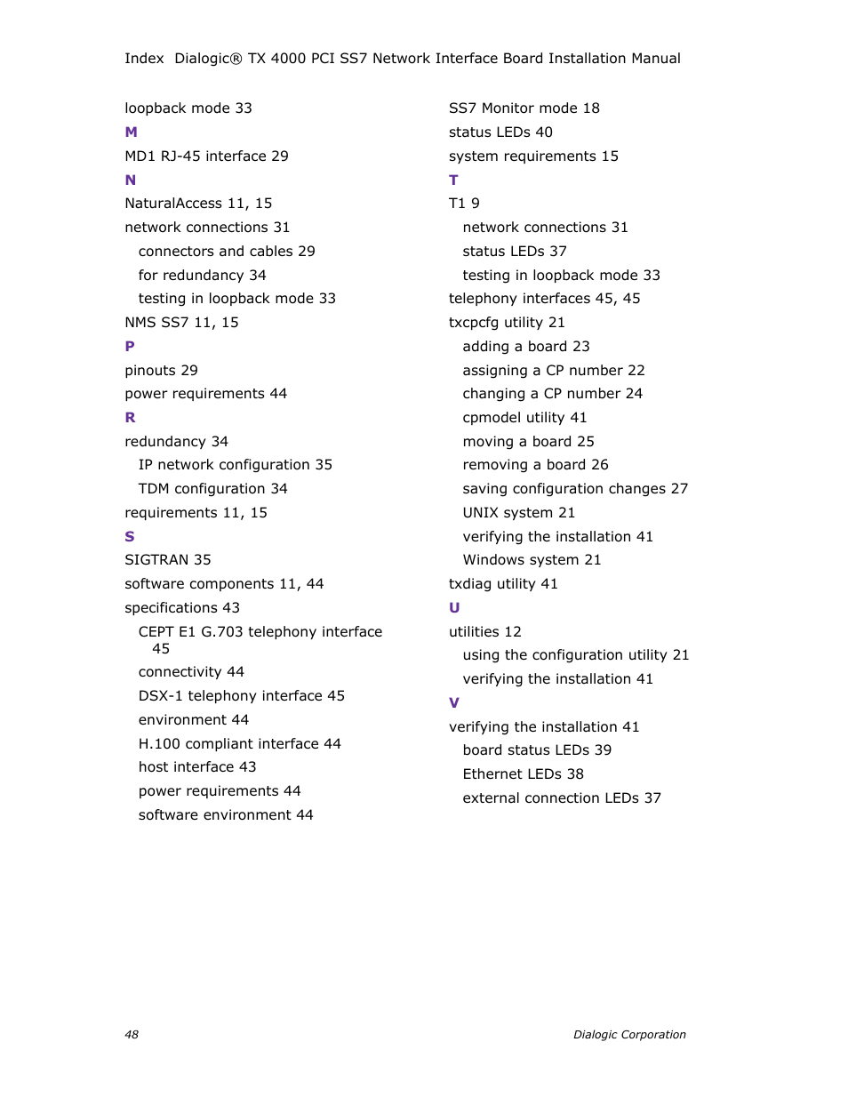 Dialogic TX4000 PCI SS7 User Manual | Page 48 / 48