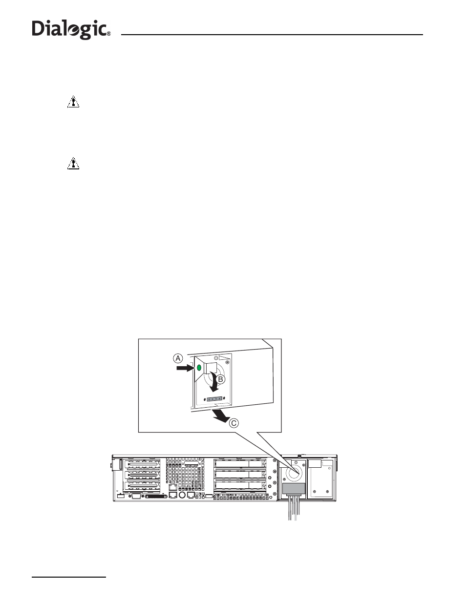 6 replacing an ac power supply module, Replacing an ac power supply module, Section 9.2.6 | Dialogic SS7G21 User Manual | Page 54 / 91