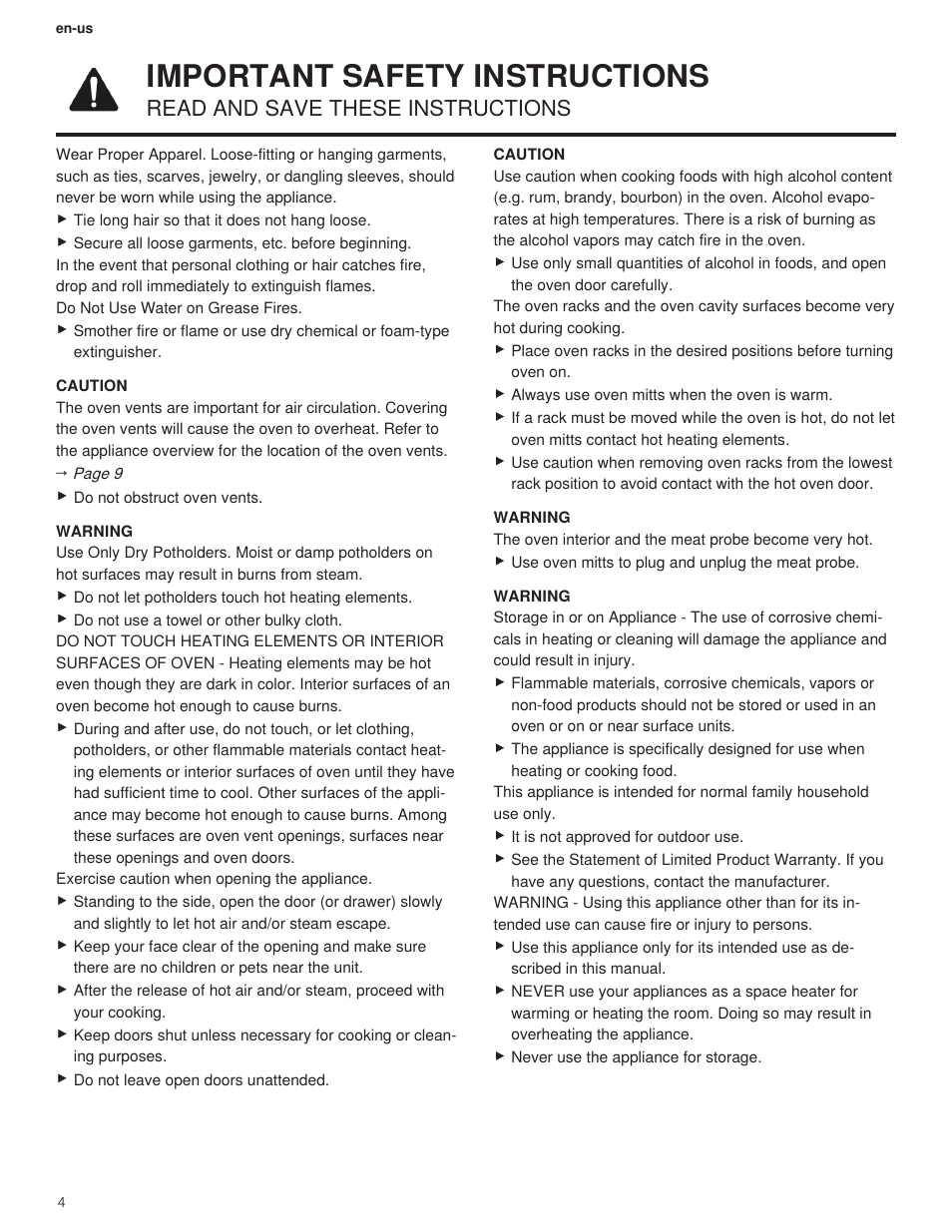 Important safety instructions, Read and save these instructions | Bosch 500 Series 30 Inch Double Speed Combination Electric Wall Oven Use and Care Manual User Manual | Page 4 / 96