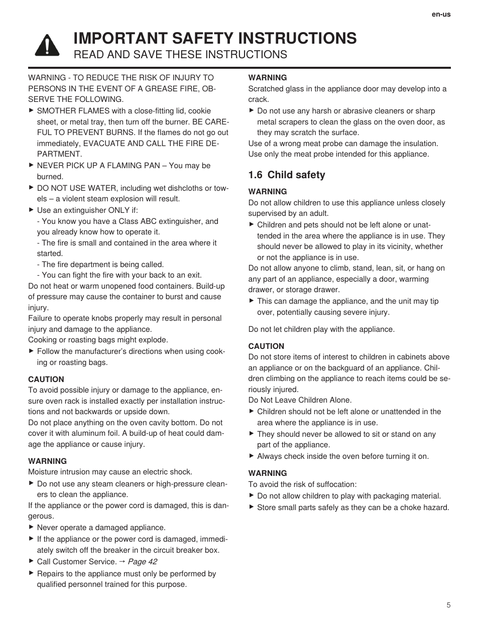 6 child safety, Important safety instructions, Read and save these instructions | Bosch 500 Series 30 Inch Double Speed Combination Electric Wall Oven Use and Care Manual User Manual | Page 5 / 96