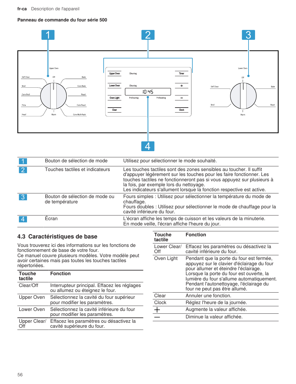 3 caractéristiques de base | Bosch 500 Series 30 Inch Double Speed Combination Electric Wall Oven Use and Care Manual User Manual | Page 56 / 96